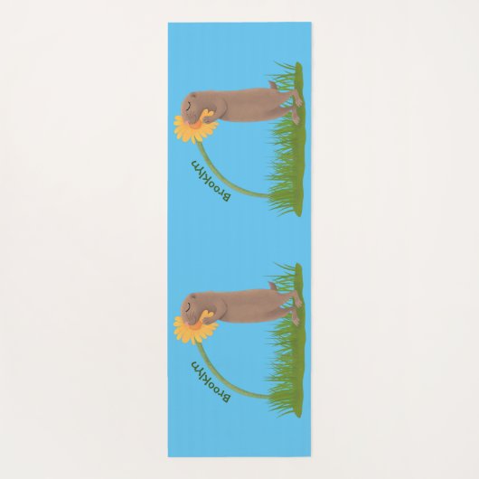 かわいい草原の犬が花漫画を嗅ぐ ヨガマット (裏面)