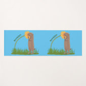 かわいい草原の犬が花漫画を嗅ぐ ヨガマット (正面(横))