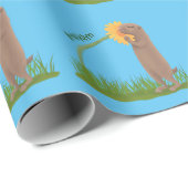 かわいい草原の犬が花漫画を嗅ぐ ラッピングペーパー (ロールコーナー)