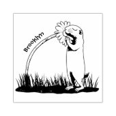 かわいい草原の犬が花漫画を嗅ぐ ラバースタンプ (インプリント)