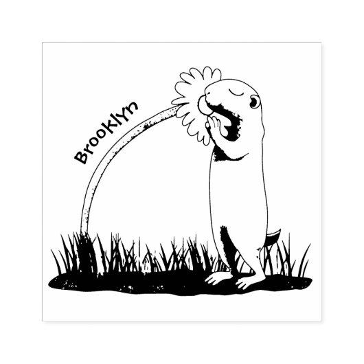 かわいい草原の犬が花漫画を嗅ぐ ラバースタンプ (インプリント)