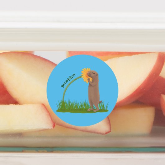 かわいい草原の犬が花漫画を嗅ぐ ラベル (貼付)