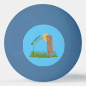 かわいい草原の犬が花漫画を嗅ぐ 卓球ボール (正面)