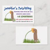 かわいい草原の犬が花漫画を嗅ぐ 名刺 (正面/裏面)