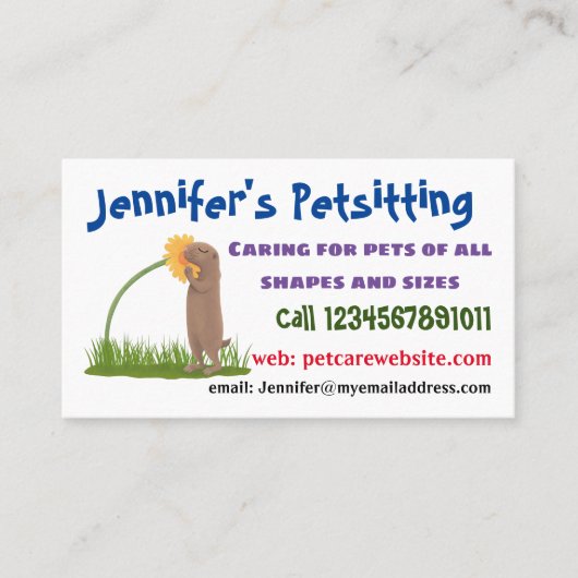 かわいい草原の犬が花漫画を嗅ぐ 名刺 (正面)