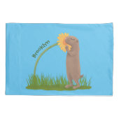 かわいい草原の犬が花漫画を嗅ぐ 枕カバー (裏面)