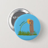 かわいい草原の犬が花漫画を嗅ぐ 缶バッジ (正面&裏面)