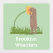 かわいい草原の犬と花の漫画パーソナライズされた ラベル (デザイン1)