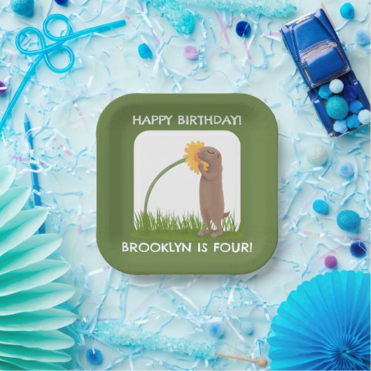 かわいい草原パーソナライズされた犬の誕生日の漫画 ペーパープレート (パーティー)