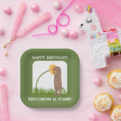 かわいい草原パーソナライズされた犬の誕生日の漫画 ペーパープレート (パーティー)