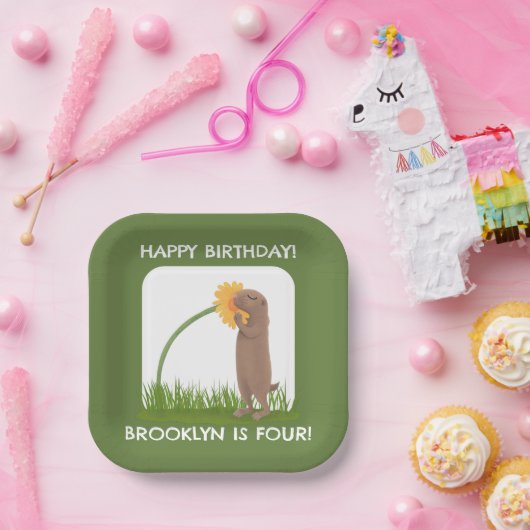 かわいい草原パーソナライズされた犬の誕生日の漫画 ペーパープレート (パーティー)