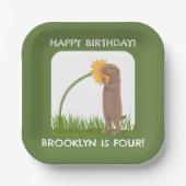かわいい草原パーソナライズされた犬の誕生日の漫画 ペーパープレート (正面)