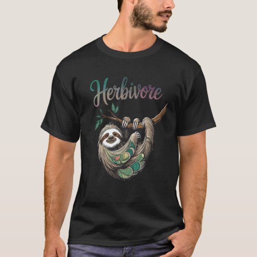 かわいい草食動物のナマケモノ、ヴィーガン Tシャツ (正面)
