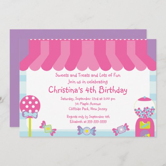 かわいい菓子は誕生日のパーティの招待状を扱います 招待状 (正面/裏面)