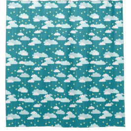 かわいい落下する星と雲のパターン シャワーカーテン