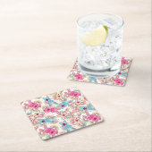 かわいい落書きのかわいいの子供パターン スクエアペーパーコースター (インサイチュ)