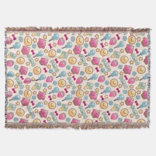 かわいい落書きのかわいいの子供パターン スローブランケット (正面)