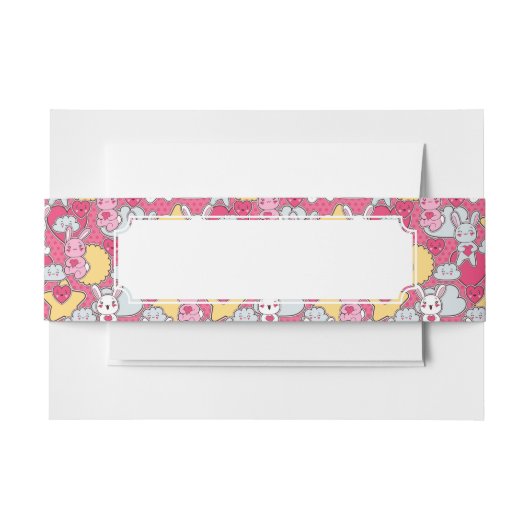 かわいい落書きのかわいいの子供パターン 招待状ベリーバンド (正面例)