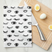 かわいい落書きのまつげパターン キッチンタオル (四つ折り)