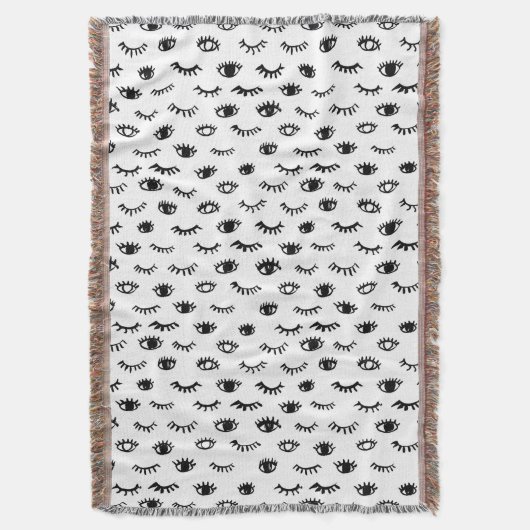 かわいい落書きのまつげパターン スローブランケット (正面縦)
