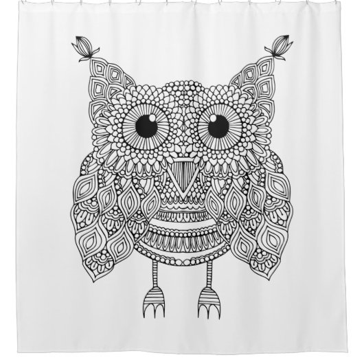 かわいい落書きのフクロウ シャワーカーテン (正面)