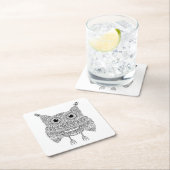 かわいい落書きのフクロウ スクエアペーパーコースター (インサイチュ)