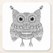 かわいい落書きのフクロウ スクエアペーパーコースター (正面)