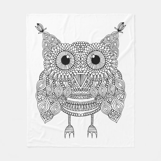 かわいい落書きのフクロウ フリースブランケット (正面)