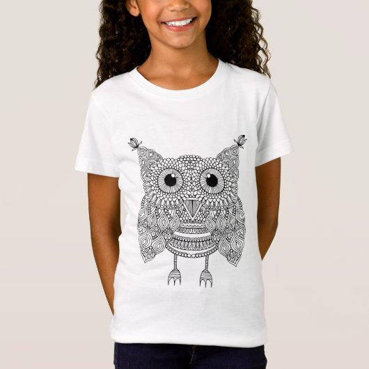 かわいい落書きのフクロウ Tシャツ (正面)
