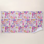 かわいい落書きのマニキュアパターン ビーチタオル (正面)