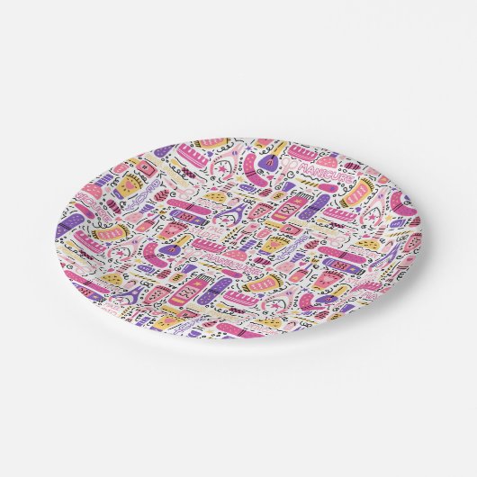 かわいい落書きのマニキュアパターン ペーパープレート (アングル)