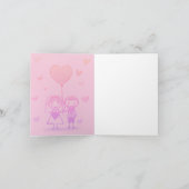 かわいい落書きの新婦新郎 ピンクのハート 結婚式 招待状 (内部)