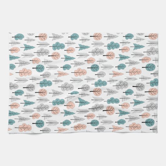 かわいい落書きの森林パターン キッチンタオル (横)