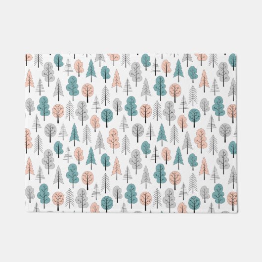 かわいい落書きの森林パターン ドアマット (正面)