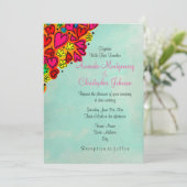 かわいい落書きハートと花のウェディング 招待状 (スタンド正面)