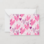 かわいい落書きハートパターン ピンク バレンタインデー ノートカード (裏面)