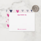 かわいい落書きハートパターン ピンク バレンタインデー ノートカード (正面/裏面インサイチュ)