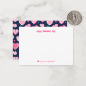 かわいい落書きハートパターン ブルー バレンタインデー ノートカード (正面/裏面インサイチュ)