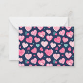 かわいい落書きハートパターン ブルー バレンタインデー ノートカード (裏面)