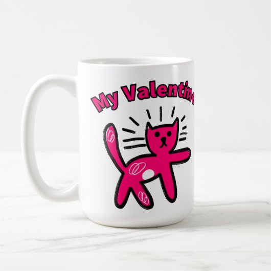 かわいい落書きバレンタイン猫 コーヒーマグカップ (左)