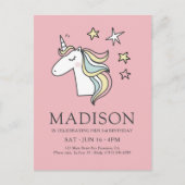かわいい落書きユニコーンと星の誕生日 ポストカード (正面)