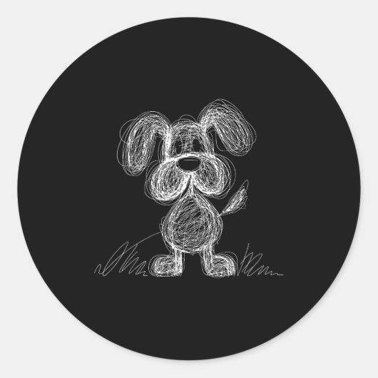 かわいい落書き子犬の漫画スタイル ラウンドシール (正面)