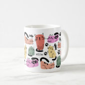 かわいい落書き猫と肉球のプリント コーヒーマグカップ (正面右)
