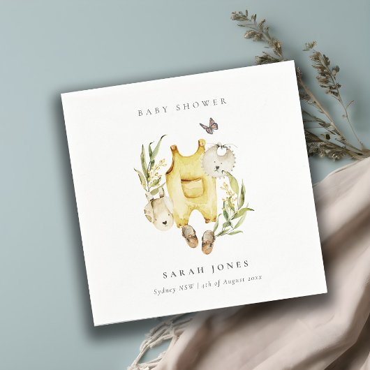 かわいい葉の葉の黄色い服の赤ちゃんシャワー スタンダードカクテルナプキン