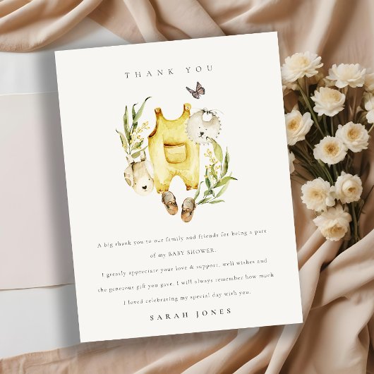 かわいい葉の葉の黄色い服の赤ちゃんシャワー ポストカード