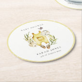 かわいい葉の葉の黄色い服の赤ちゃんシャワー ラウンドペーパーコースター (アングル)