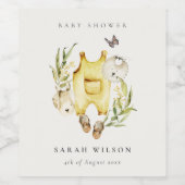 かわいい葉の葉の黄色い服の赤ちゃんシャワー ワインラベル (シングルラベル)