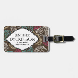 かわいい葉パターンピンクのブラウンの青いパーソナライズ ラゲッジタグ