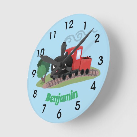 かわいい蒸気機関車アニメイラストレーション ラウンド壁時計 (傾斜)
