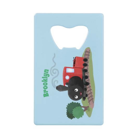 かわいい蒸気機関車マンガイラストレーション クレジットカード栓抜き (正面)